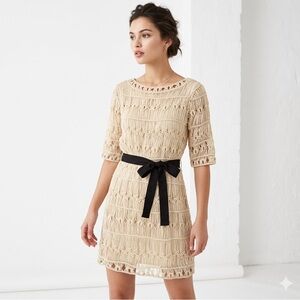 NWOT DVF Diane von Furstenberg Solar Macrame Mini Dress Cream Ivory Belted S
